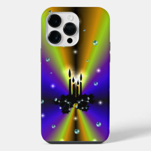 Coque Pour Pour iPhone 14 Pro Max Artdeco de Noël sur Arc-en-ciel jaune violet