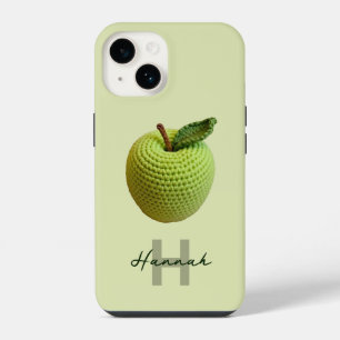 Coque Pour iPhone 14 Artisanat Crochet vert Pomme Nom Monogramme