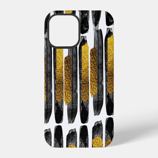 Coque iPhone Artiste dorée : Noir & Or Abstrait (Verso)
