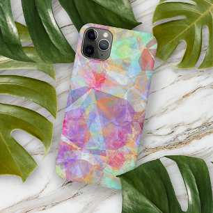 Coque iPhone 16 Pro Max Artistique Violet Rose Bleu Vert Mosaïque Polygona
