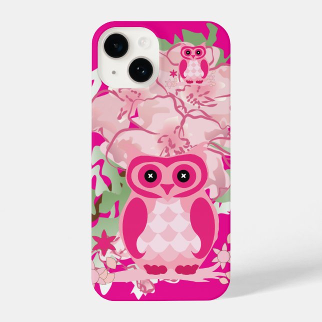 Coque iPhone Artsy Pink Owl & Flowers Phone Case (Verso)