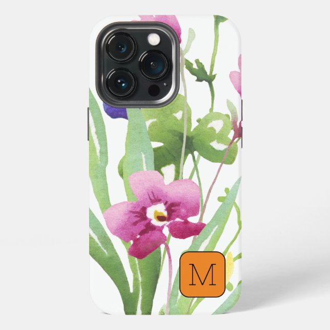 Coque iPhone Assez initial avec bordure Aquarelle Rose Vert (Dos)