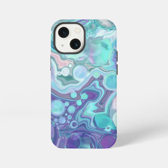 Coque iPhone Assez Violet et Bleu Marbre Abstrait Faux (Verso)