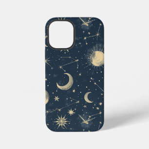 Coque iPhone 12 Mini Astrologie de la Lune Constellation Navy Ivoire Vi