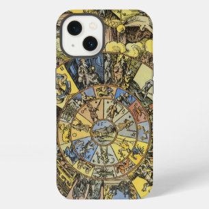 Etui iPhone 13 Astrologie Vintage, Roue du Zodiaque de la Renaiss