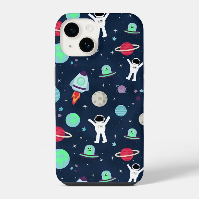 Coque iPhone Astronautes Planètes Fusées et Aliens (Verso)