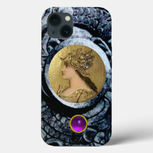 ETUI iPhone 13 ATHENA AVEC GRIFFINES D'IMAGINAIRE ET PIERRE À JEU