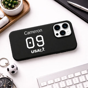 Coque iPhone 15 Pro Athlète Américain Minimaliste Personnalisé Monochr