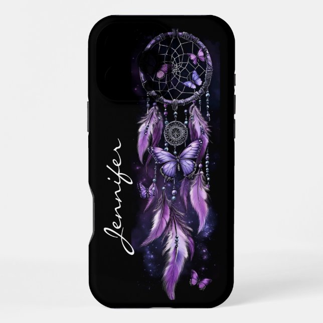 Coque iPhone Attrape-rêve papillon bohème plume  (Verso)