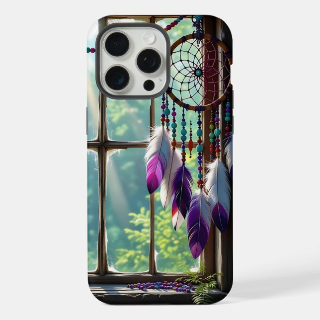 Coque iPhone Attrape-rêve Violet Bohème dans la Fenêtre (Verso)
