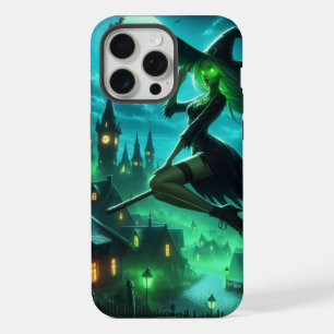 Coque iPhone 15 Pro Max Aura verte effrayante sorcière d'Halloween