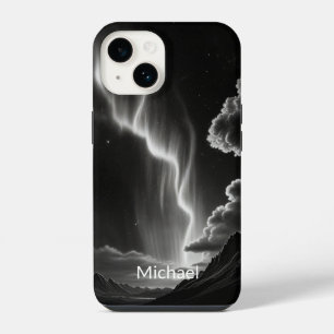 Coque Pour iPhone 14 Aurora noir et blanc Personnaliser le nom