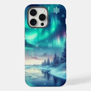 Coque iPhone 15 Pro Max aurore boréale/Noël/Hiver