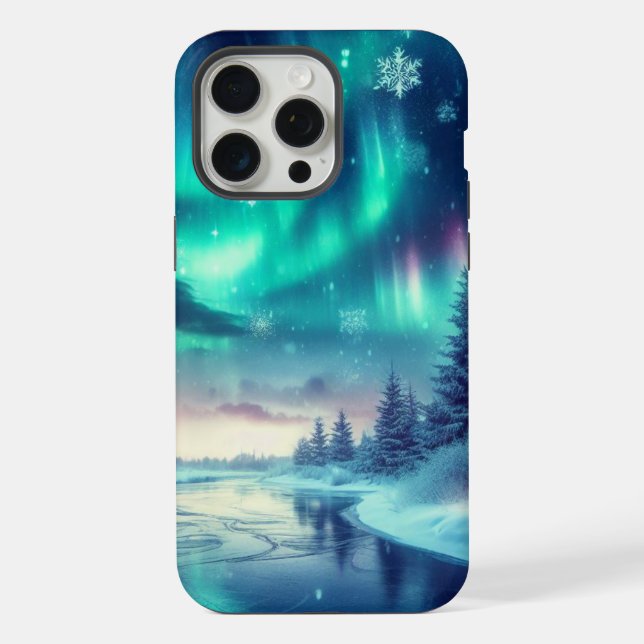 Coque iPhone aurore boréale/Noël/Hiver (Verso)