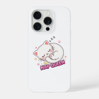 Coque iPhone 15 Pro Autocollant Chat Reine du Lit | Chat Mignon Endorm