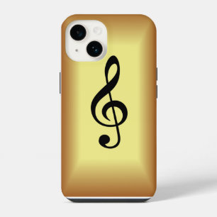 Coque Pour iPhone 14 Avant Garde, Clé de sol noire sur fond doré