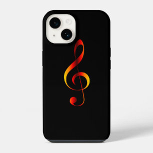 Coque Pour iPhone 14 Avant Garde, clé de sol rouge/or sur fond noir ~