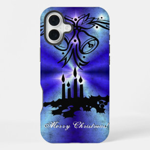 Coque iPhone 16 Plus Avent, Artdeco de Noël sur bleu vert arc-en-ciel