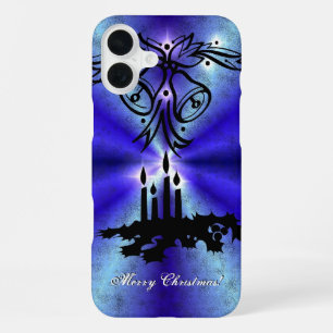 Coque iPhone 16 Plus Avent, magie de Noël sur fond bleu