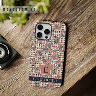 Coque iPhone 15 Pro Max Aztec à carreaux personnalisable beige rose rouge