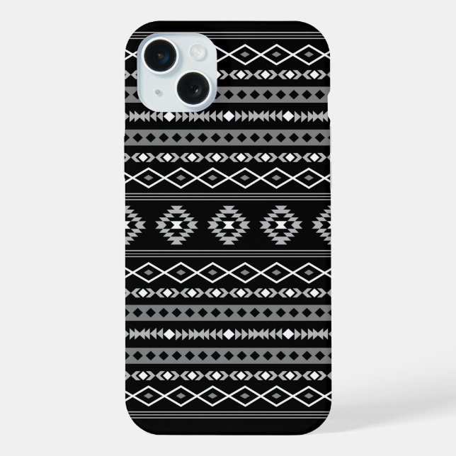 Coque iPhone Aztec blanc gris noir Motifs mélangés Motif (Verso)