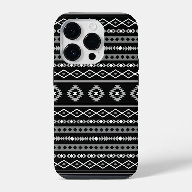 Coque iPhone Aztec blanc gris noir Motifs mélangés Motif (Verso)