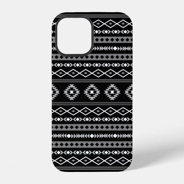 Coque iPhone Aztec blanc gris noir Motifs mélangés Motif (Verso)