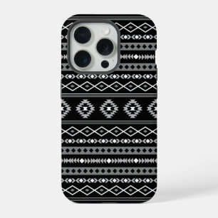 Coque iPhone 15 Pro Aztec blanc gris noir Motifs mélangés Motif