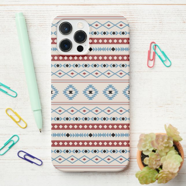 Coque iPhone Aztec Blue Red Black Cream Mixte Motifs Motif (Sur le bureau)