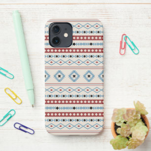 Coque iPhone 12 Aztec Blue Red Black Cream Mixte Motifs Motif
