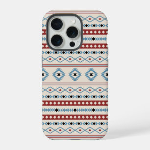 Coque iPhone 15 Pro Aztec Blue Red Black Cream Mixte Motifs Motif