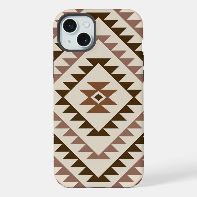 Coque iPhone Aztec Diamond Motif Design Browns+Cream (Verso)