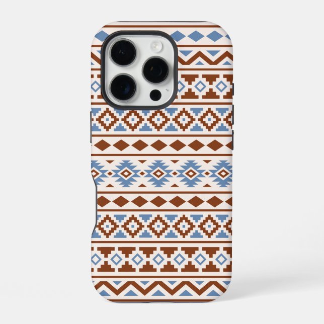 Coque iPhone Aztec Essence Motif II Crème bleu rouille (Verso)