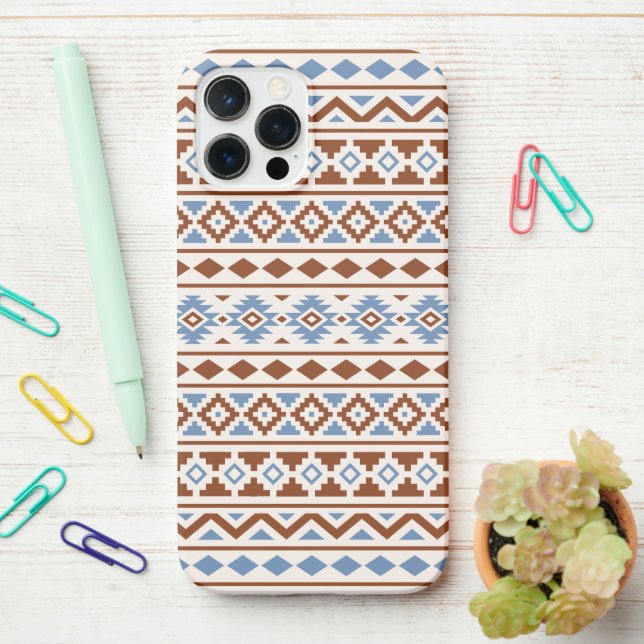 Coque iPhone Aztec Essence Motif II Crème bleu rouille (Sur le bureau)