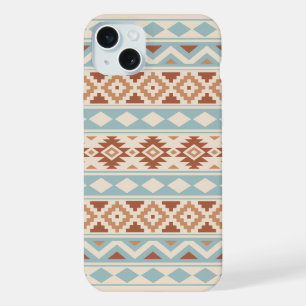 Coque iPhone 15 Plus Aztec Essence Ptn III b Crème Terracottas Bleues