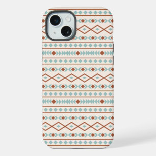 Coque iPhone 15 Plus Aztec Formes Motif rouille crème Turquoise