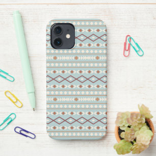 Coque iPhone 12 Aztec Formes Motif Rusts Crème Turquoise-Bleu