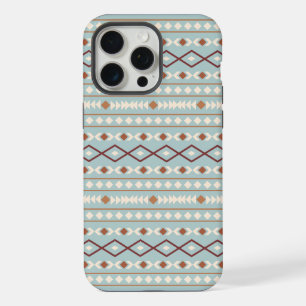 Coque iPhone 15 Pro Max Aztec Formes Motif Rusts Crème Turquoise-Bleu