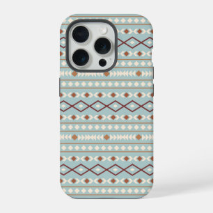 Coque iPhone 15 Pro Aztec Formes Motif Rusts Crème Turquoise-Bleu