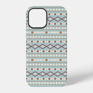 Coque iPhone 12 Aztec Formes Motif Rusts Crème Turquoise-Bleu
