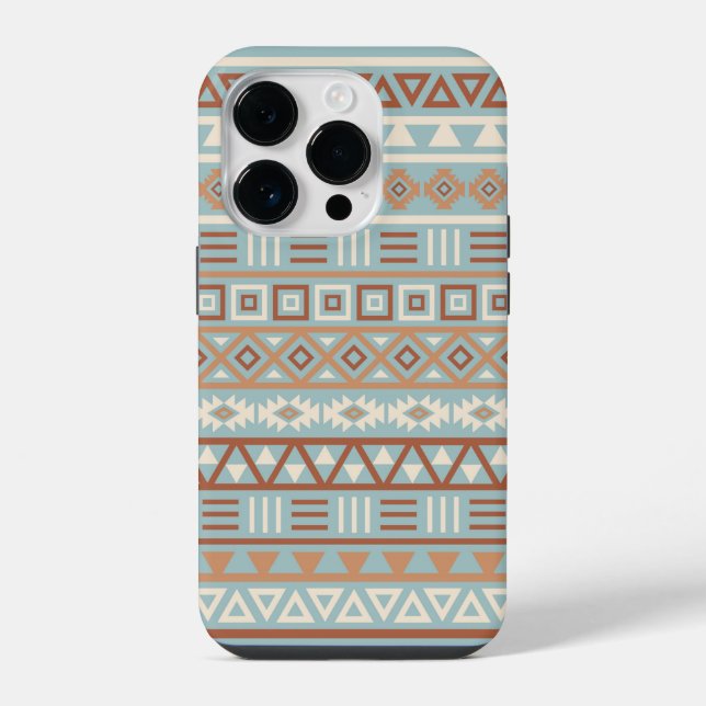 Coque iPhone Aztec Influence Motif Crème Bleue Terracottas (Verso)