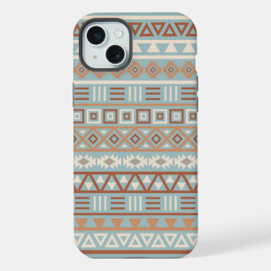 Coque iPhone 15 Plus Aztec Influence Motif Crème Bleue Terracottas