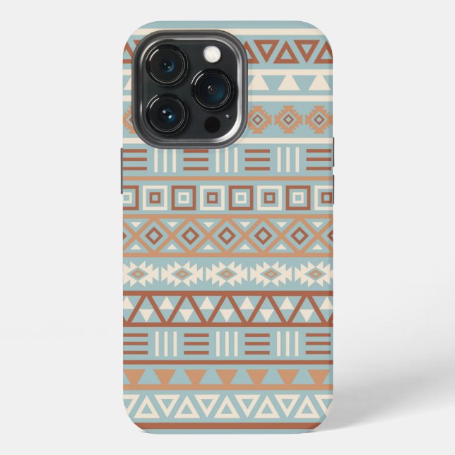 Coque iPhone Aztec Influence Motif Crème Bleue Terracottas (Dos)