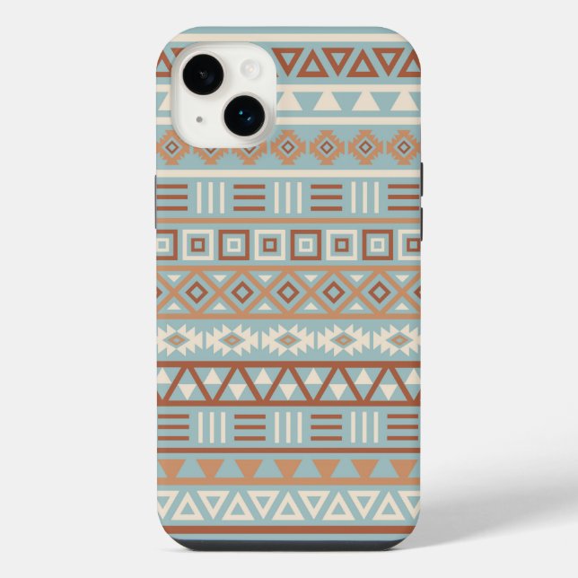 Coque iPhone Aztec Influence Motif Crème Bleue Terracottas (Verso)