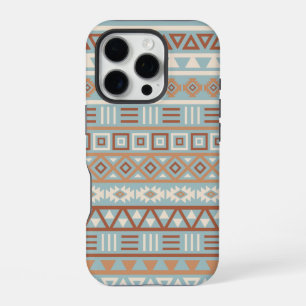 Coque iPhone 16 Pro Aztec Influence Motif Crème Bleue Terracottas