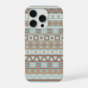 Coque iPhone 15 Pro Aztec Influence Motif Crème Bleue Terracottas