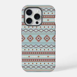 Coque iPhone 15 Pro Aztec Mixte Motif Motif Rusts Crème Bleu
