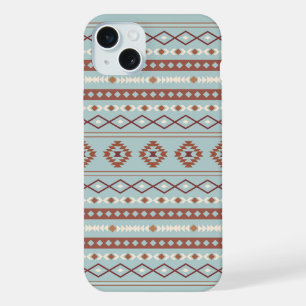 Coque iPhone 15 Plus Aztec Mixte Motif Motif Rusts Crème Bleu
