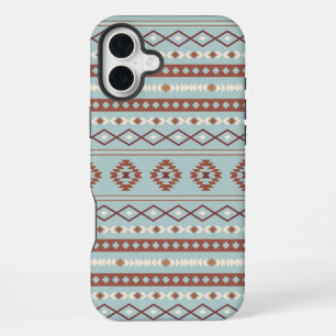 Coque iPhone 16 Plus Aztec Mixte Motif Motif Rusts Crème Bleu