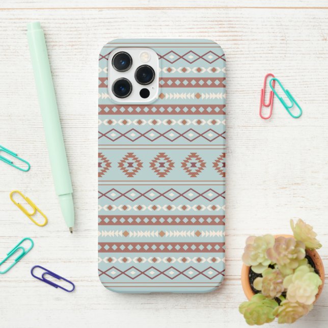 Coque iPhone Aztec Mixte Motif Motif Rusts Crème Bleu (Sur le bureau)